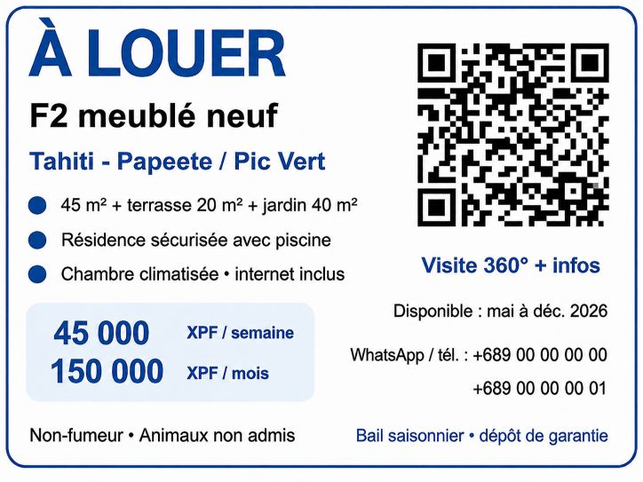 Exemple de mini-annonce imprimée avec QR code pour un logement